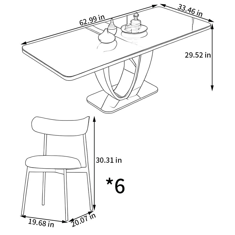 Ensemble de table et de chaises rectangulaires Home Rock, H 29,52 po x L 62,99 po x l 33,46 po