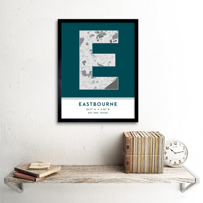 Eastbourne City Map Eastbourne Teal by Wee Blue Coo - Single Picture Frame Typography