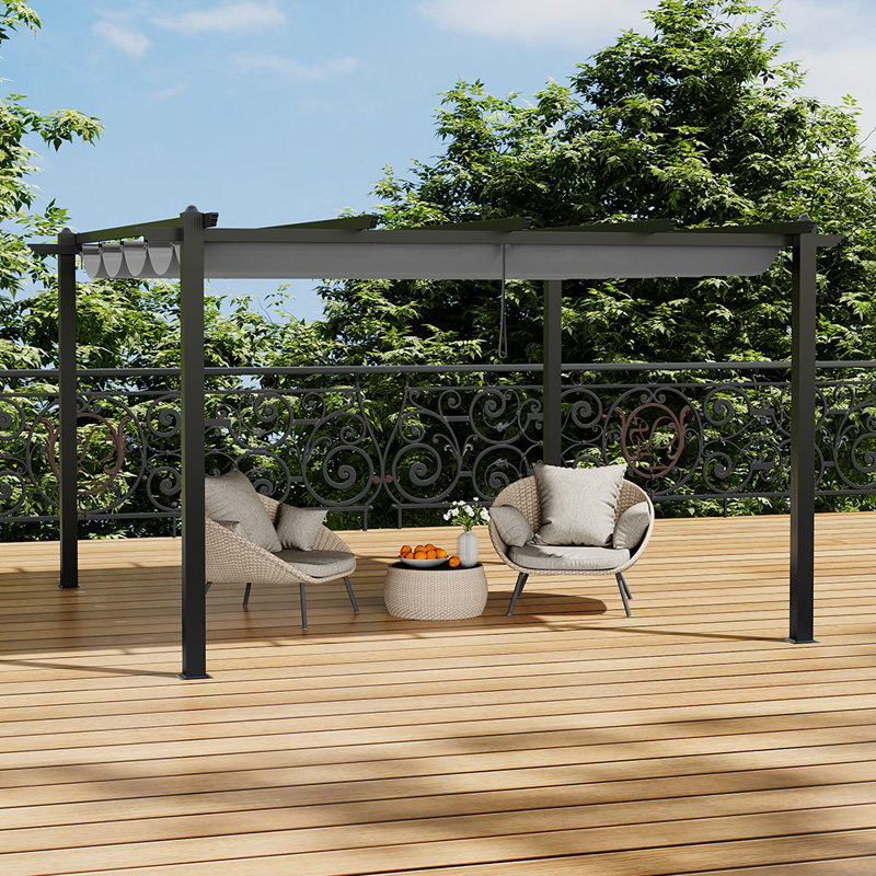 Aluminium Pergola with Retractable Roof, Grey