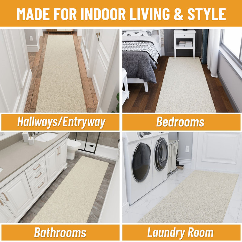Tapis de couloir extra long antidérapant en caoutchouc Mair pour chambre à coucher, salon, salle de bain, crème, Crème