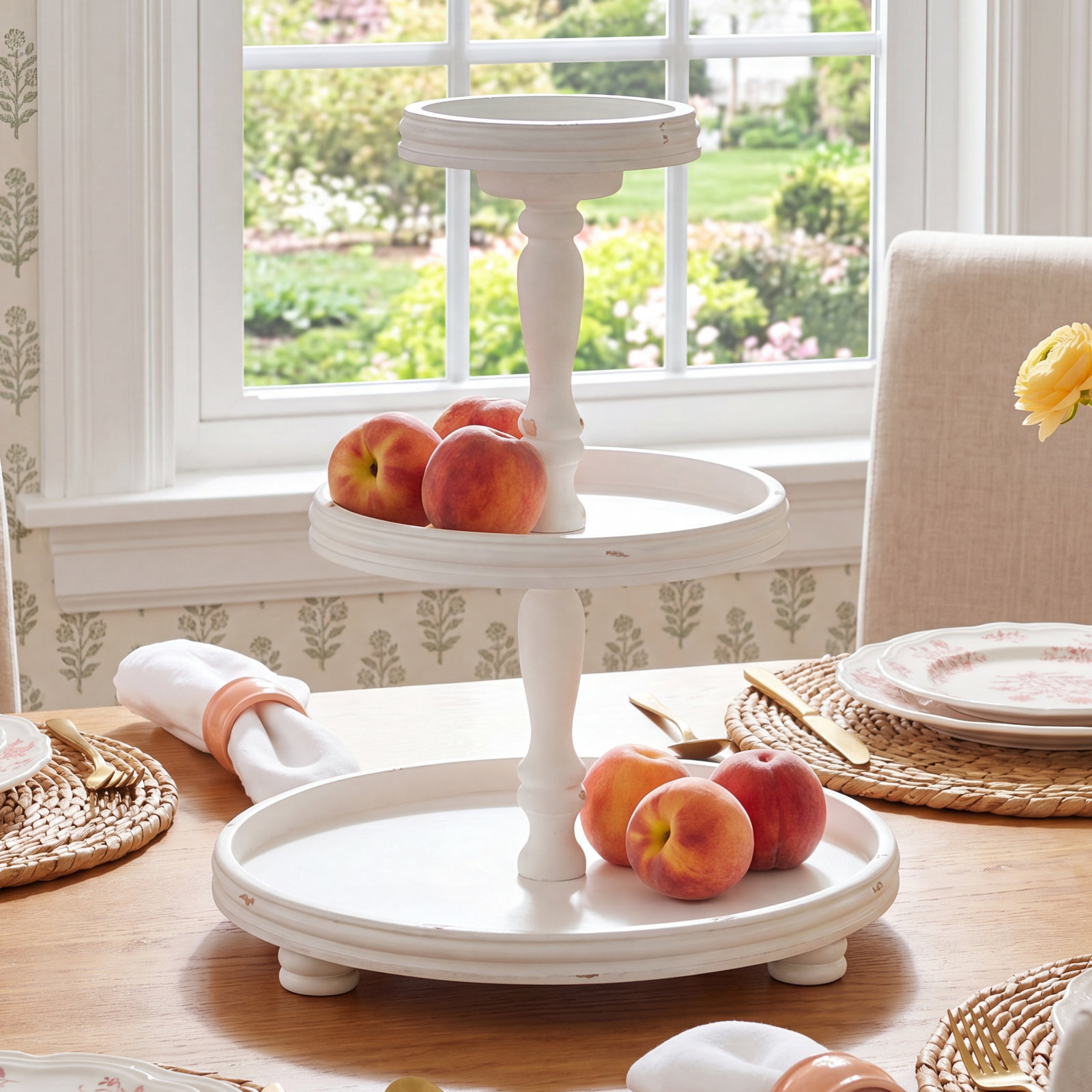 Harborside Wood Tiered Stand, Cream