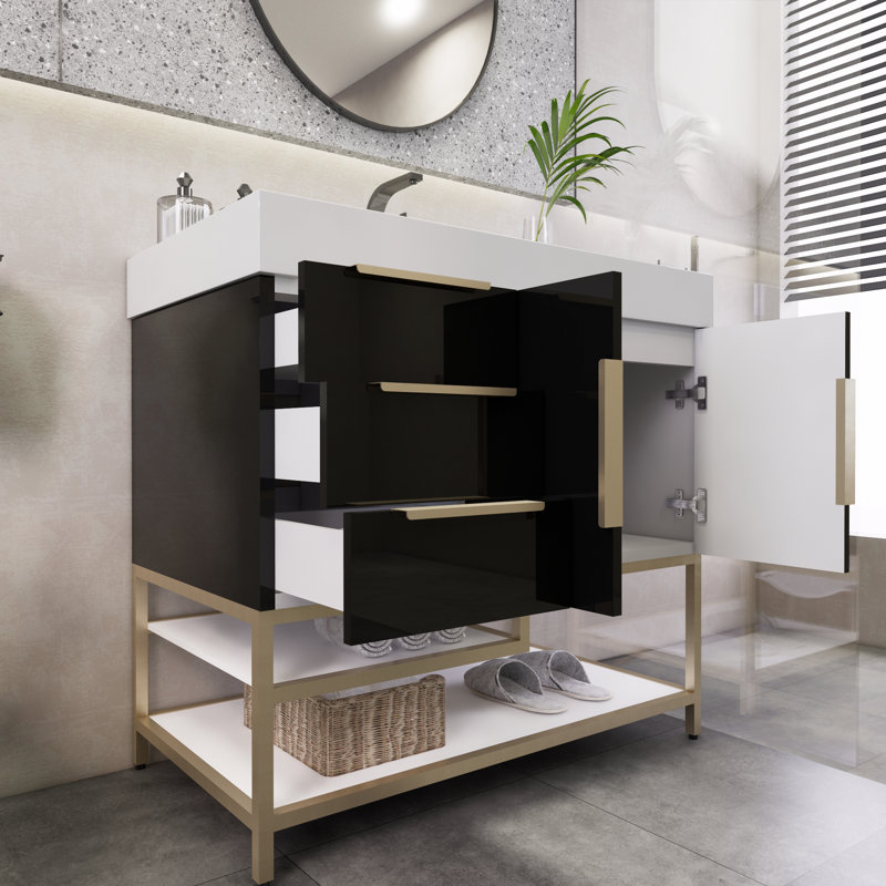 Ensemble de meuble-lavabo simple 35,4 po Malwina, Noir très lustré