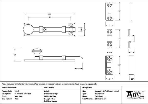 Universal Satin Brass 4" Bolt