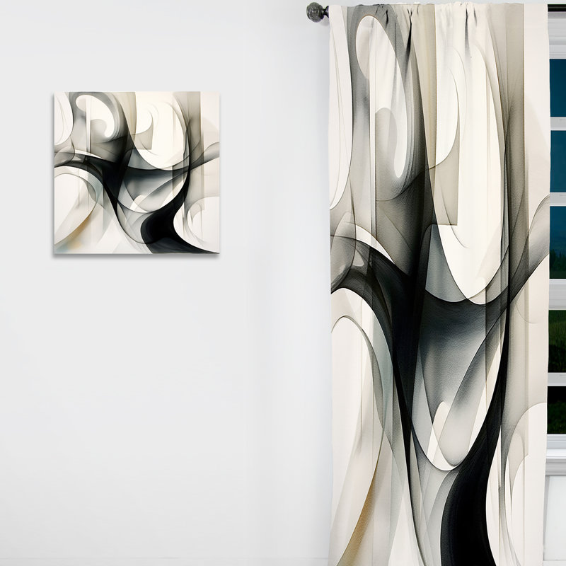 Abstract Neutral XIV - Modern Velvet Curtain - Room Darkening - 1 panel, 52" W x 84" L