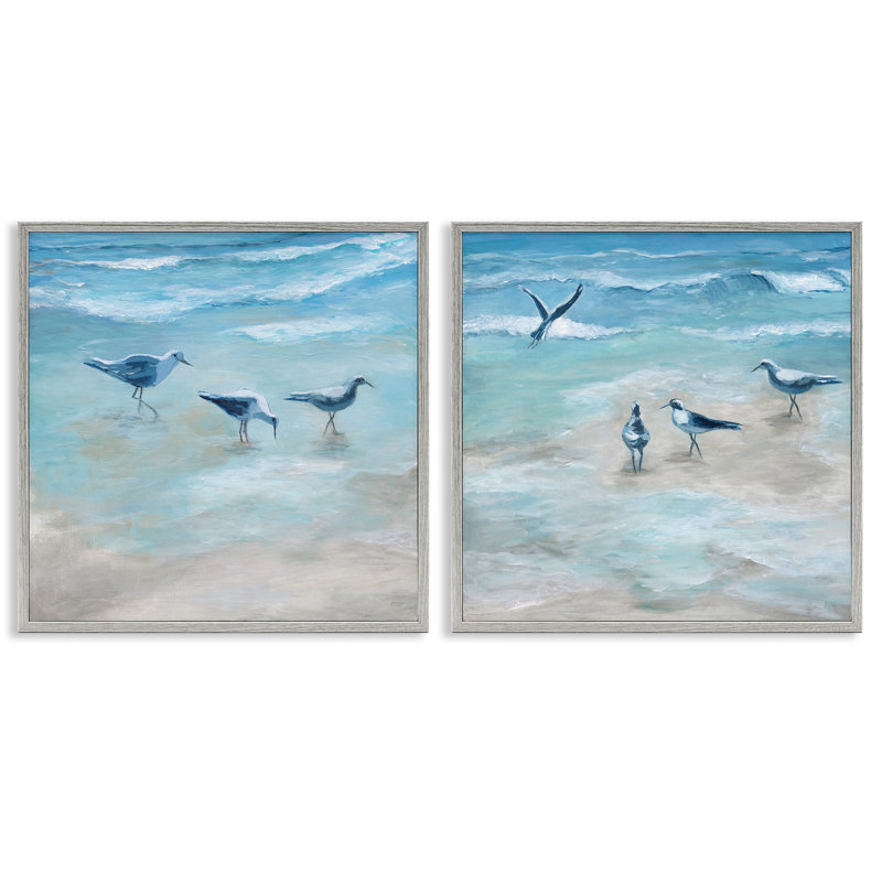 «View of Seagulls on Shore», ensemble de 2 giclées encadrées par Marilyn Dunlap, H 12 po x l 24 po