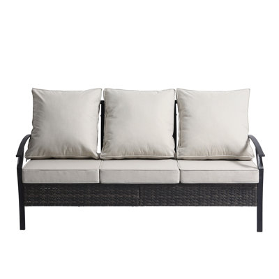 Charron Metal 3-person Patio Outdoor Sofa with Cushions and Wicker Decor