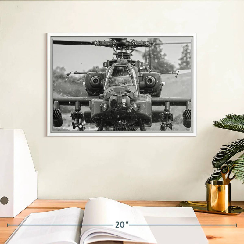 Hélicoptère de chasse Apache, Cadre flottant blanc, 13 po x 9 po