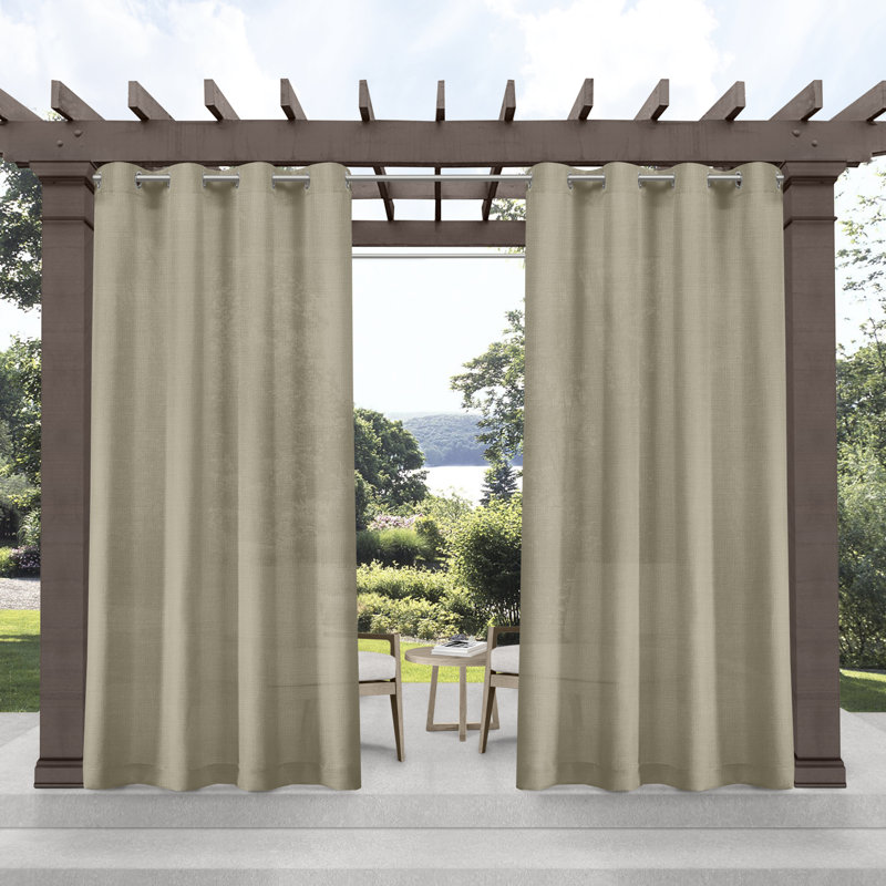 Exclusive Home Miami Semi-Sheer Textured Indoor/Outdoor Grommet Top Curtain Panel Pair, Taupe, 54" W x 96" L