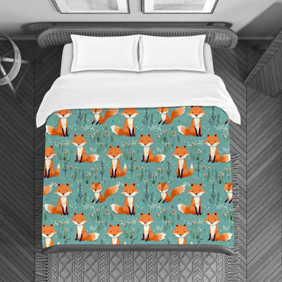Fox Animal Green Polyester Duvet Cover