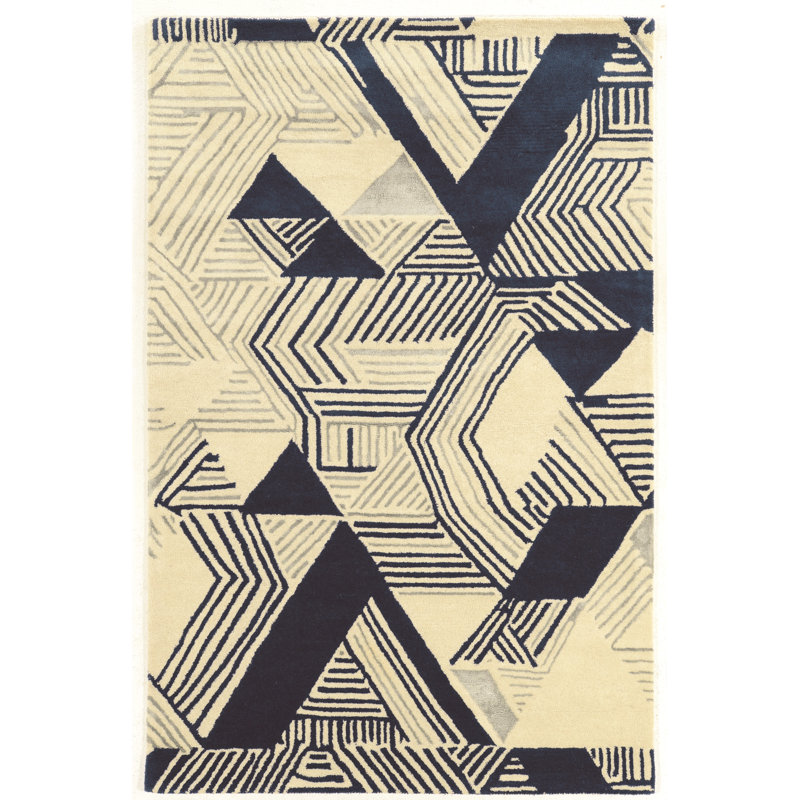 Tapis beige / bleu en laine touffeté à la main Patnode, Rectangulaire 8 pi x 11 pi