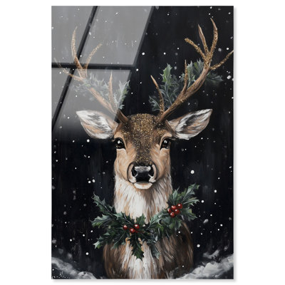 Décoration murale de Noël imprimé cerf dans la neige par Art Remedy, prêt à accrocher, 16 x 24