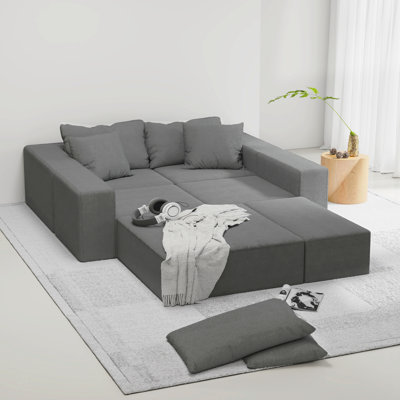 Ensemble de canapé modulaire rembourré moderne, canapé modulaire en forme de L de 132 po avec 6 oreillers