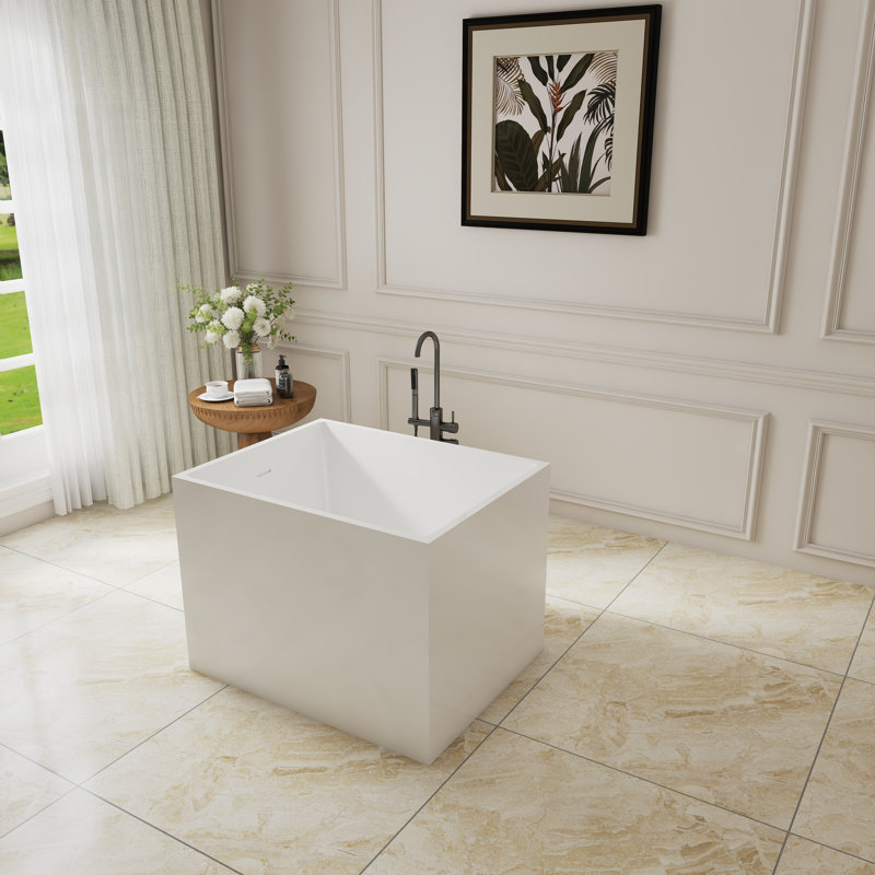 35'' Acrylic Freestanding Deep Soaking Bathtub With Built-in Seat And Overflow Drain