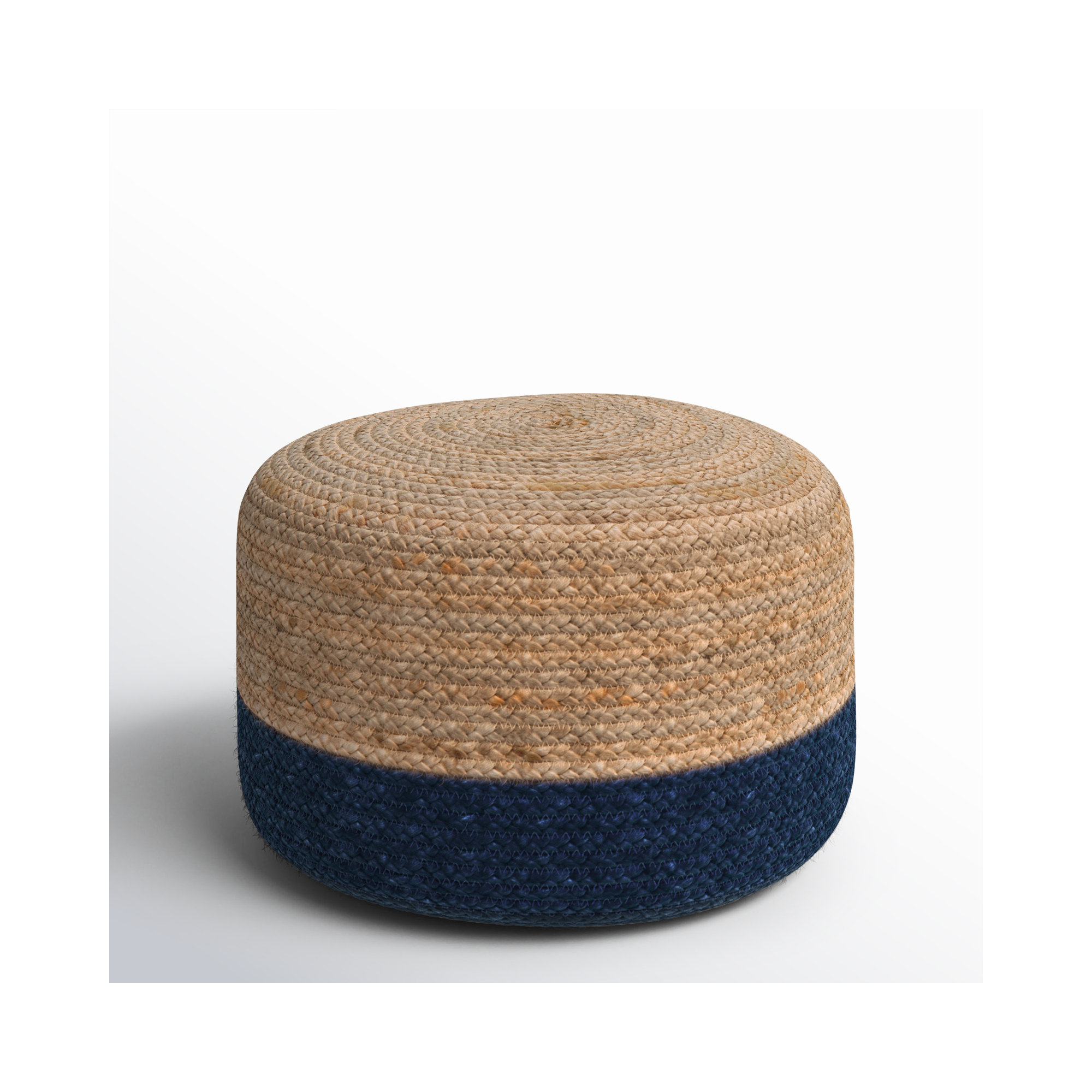Teele 18" Wide Round Pouf Ottoman, Blue/Beige