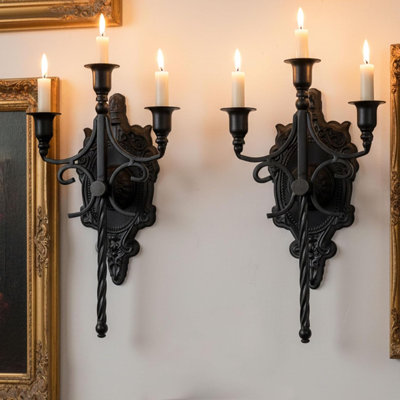 3-Arm Gothic Wall Sconce Set of Two