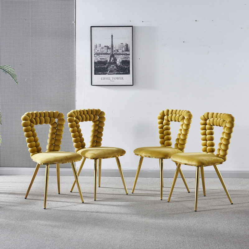 Ensemble de 4 chaises avec pieds en fer pour la salle à manger et le salon, Jaune