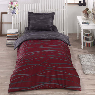 Premium Single Quilt Cover Set, Claret Red & Anthracite, 53.1 x 78.7 inches Duvet Cover & 31.5 x 31.5 inches Pillowcase | 65% Cotton / 35% Polyester, Machine Washable | Stylish & Comfortable Bedding for Modern Bedrooms