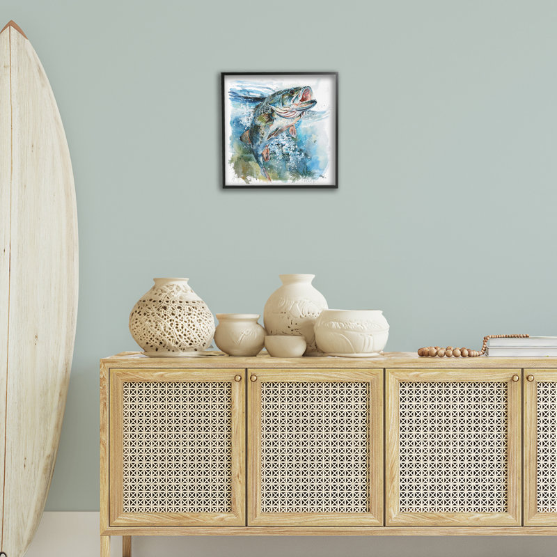 Water Splashing Fish Giclee Art by LSR Design Studio, 17'' H x 17'' W, Midnight Black Framed Giclee