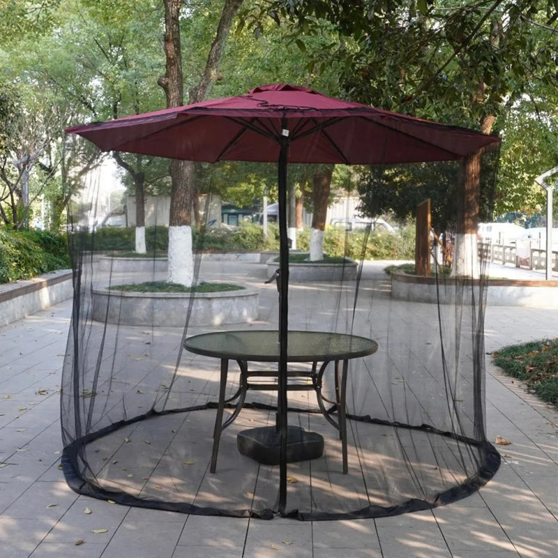 Moustiquaire de parasol de patio de 6 pi avec porte à fermeture à glissière, filet extérieur en filet de polyester pour patio, jardin, camping - coupe-vent et portable
