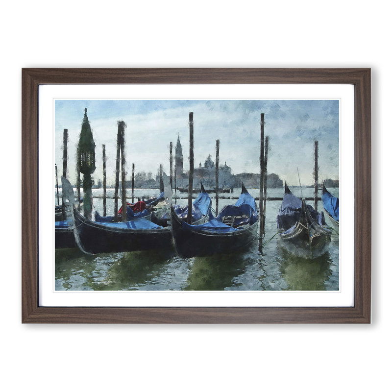 Gondolas in Venice Vol.2 - Picture Frame Painting, 36cm H x 48cm W x 2cm D, Walnut Framed