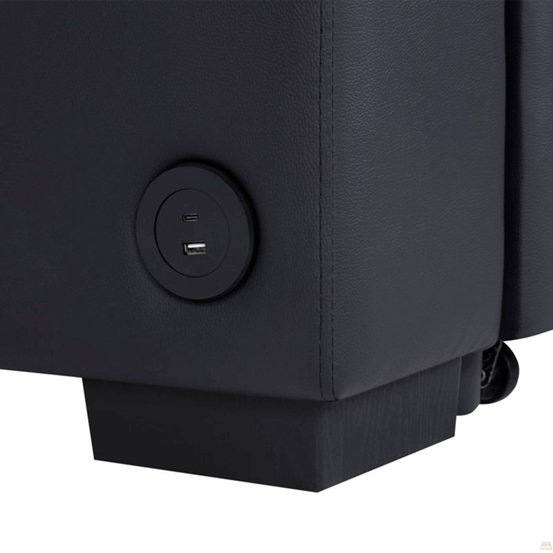 PVC Fabric Sleeper Sectional With USB Charger And Storage Arms, Black