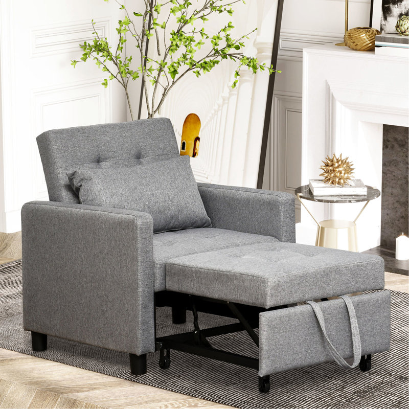 Lounger Sleeper Bed - High-rise Arms, Washable Cover, Grey Multi-functional Chair, 4 For Easy Movement, Adjustable Back