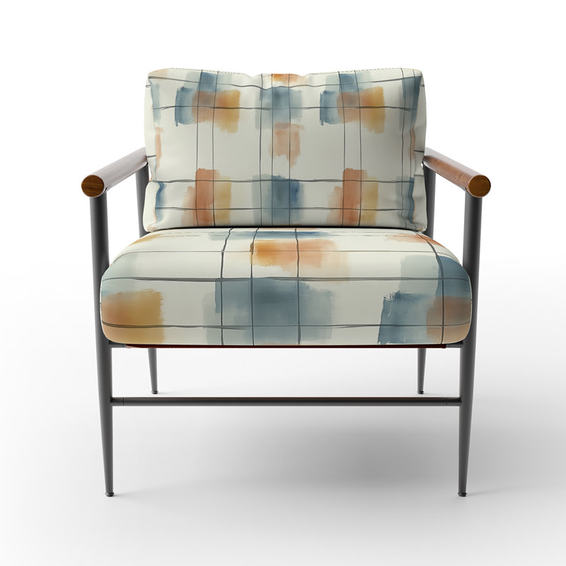 Chaise d'appoint Plaid, Bras ronds bruns