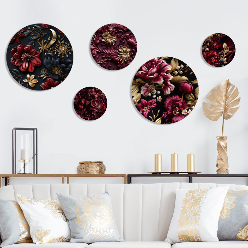 Verona - ensemble abstrait d'art mural rond glamour de 5