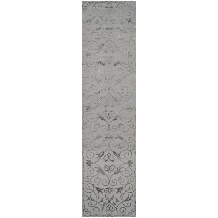 Tibetan Hand-Knotted Silk/Wool Gray Area Rug