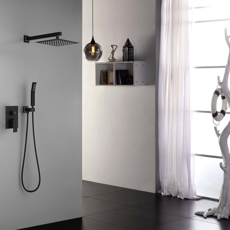 Pomme de douche 10 pouces pour salle de bain - Douche à pluie murale luxueuse fabriquée en laiton sans entretien, Noir