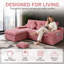 Canapé d'angle modulaire de 250 cm pour salon, canapé d'angle en velours côtelé sans dossier, canapé nuage avec assise profonde, méridienne, porte-gobelets et poches latérales, rose-473695956