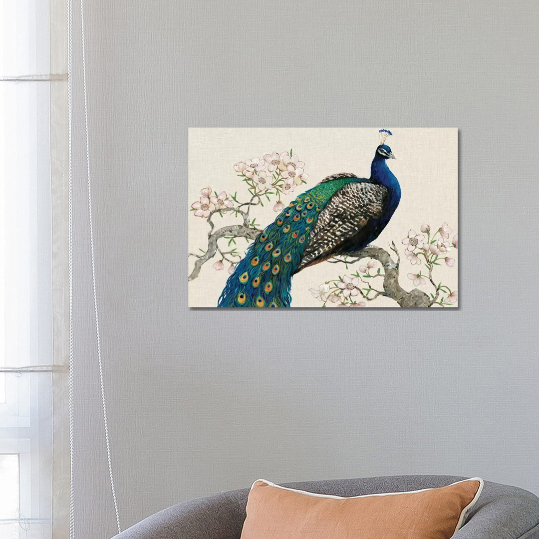 Peacock & Blossoms I von Tim OToole - Galerie-verpackte Leinwand Giclée auf Leinwand