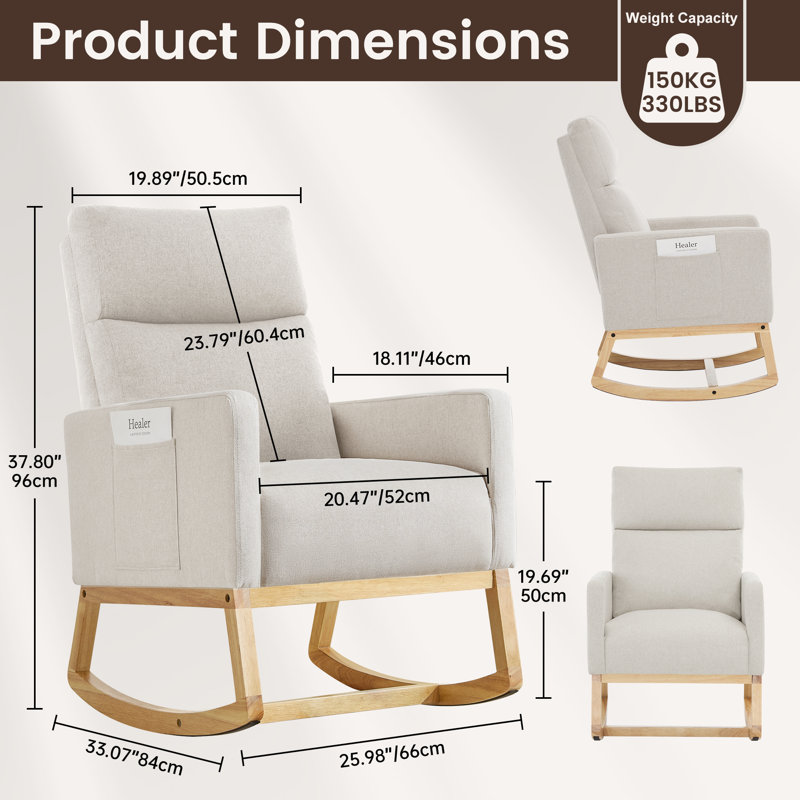 Linen Fabric+ Manufactured Wood Rocking Chair, Natural, White