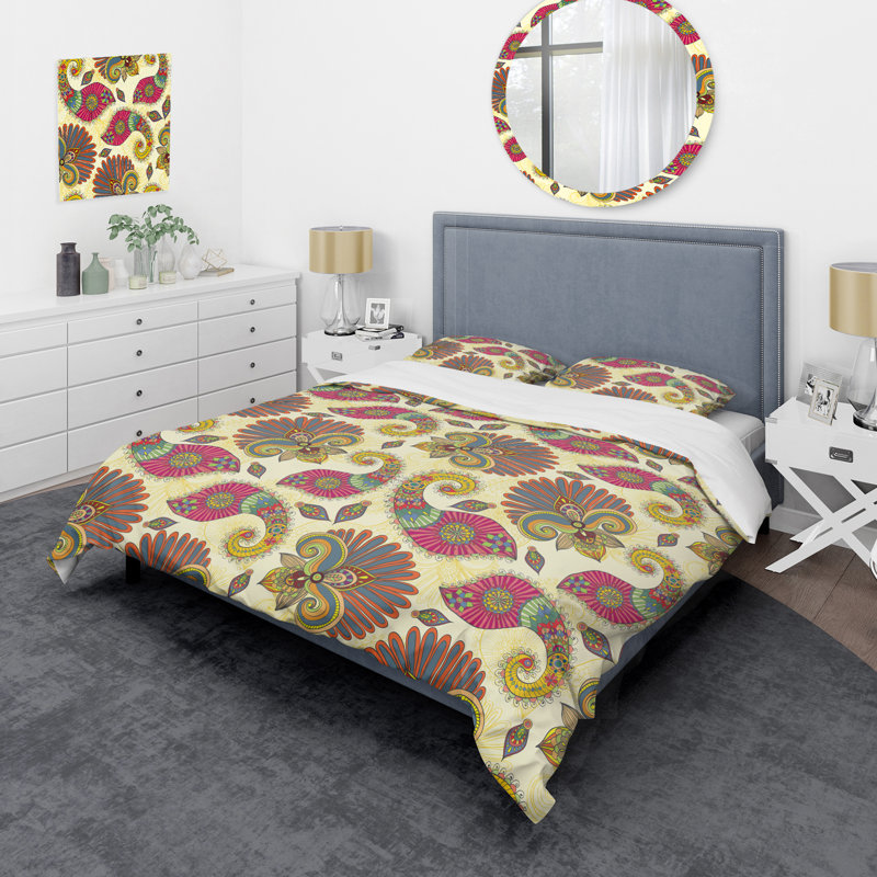 Cachemire floral multicolore - ensemble de housse de couette abstrait - microfibre de polyester