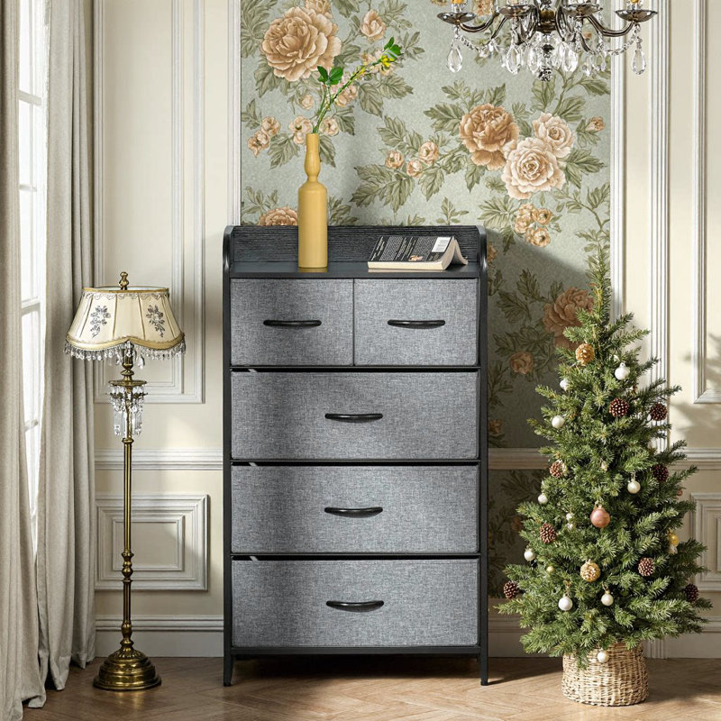 Commode en tissu à 5 tiroirs avec structure en acier, rangement à plusieurs niveaux pour la chambre à coucher ou le vestibule