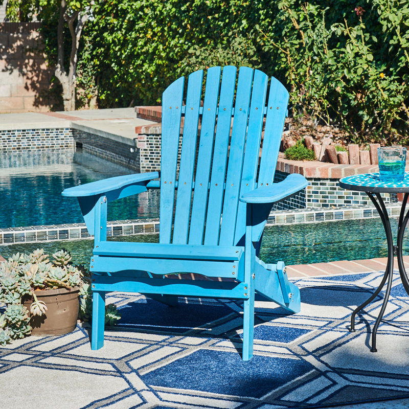 Chaise Adirondack pliante en bois massif Philbrick, Bleu