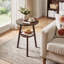Table de bout Mid-Century en bois d'hévéa massif avec tablette de rangement à 2 niveaux