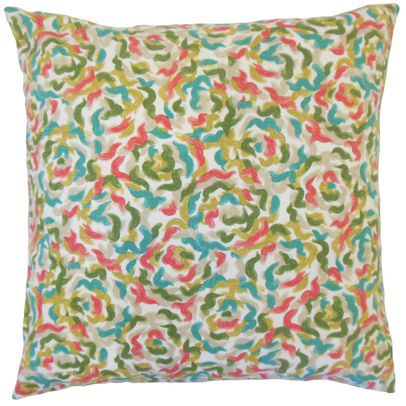Floral Cotton Reversible Throw Pillow, 20" H x 20" W, Coral