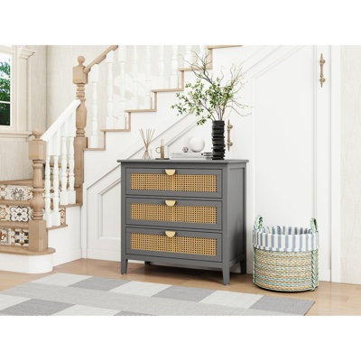 Armoire grise à 3 tiroirs, naturelle, perméable à l'air, pour une chambre à coucher élégante