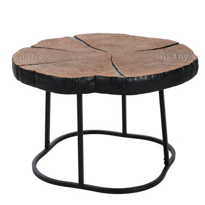 27" Irregular Center Coffee Table With Top, Rustic Wood Finish, Black Metal Frame, 132 Lbs Load For Lounge Area Modern Natural Grain, Base, Weight Corner