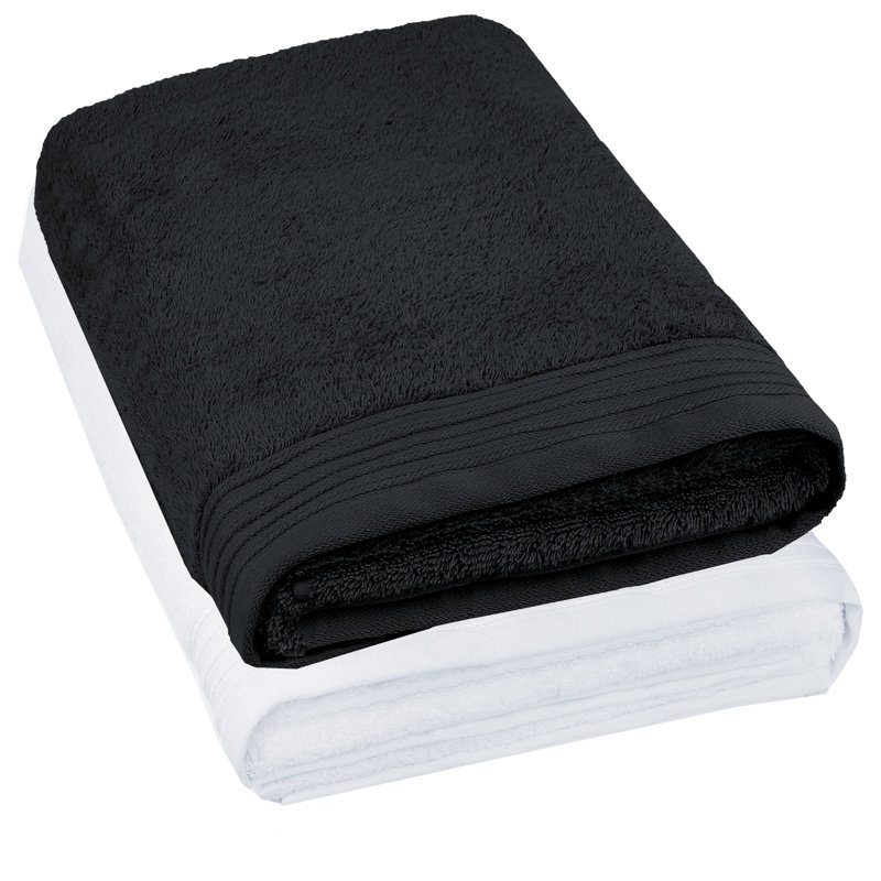 Ensemble de serviettes de bain 100% coton 2 pièces Lorena, Noir et blanc