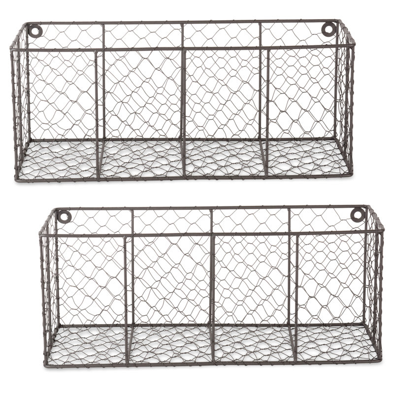 Deloatch Metal Wall Organizer with Wall Baskets, Rustic Bronze, 7" H x 6.7" W x 17.73" D