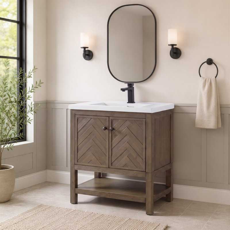 Ensemble de meuble-lavabo simple 30 po Chazden, Cocoa Brown, Cuivre antique, Blanc
