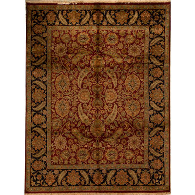 Tapis rouge et noir noué à la main de haute qualité