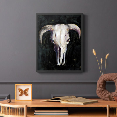 Horned Skull I, reproduction encadrée - bois massif