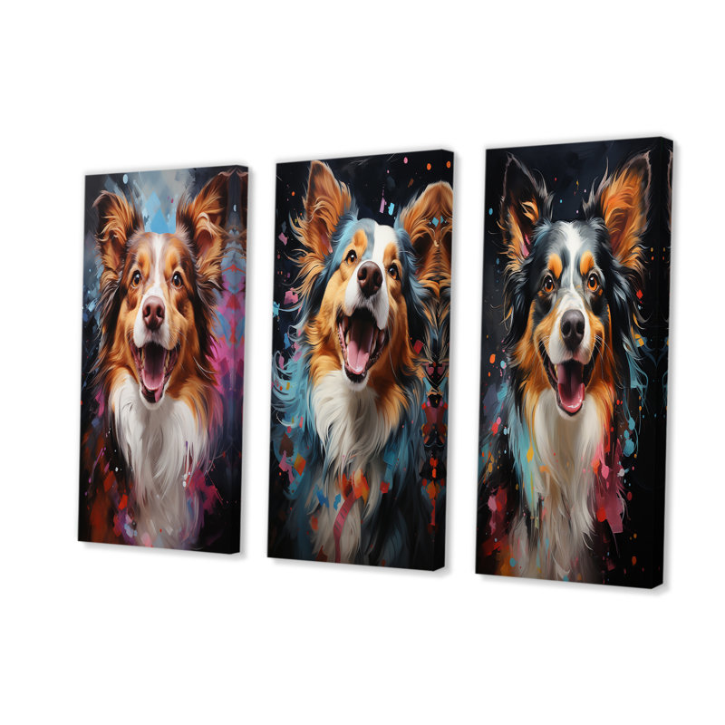 Papillon Prance - ensemble de 4 décorations murales pour chien, H 28 po x l 36 po, Toile tendue