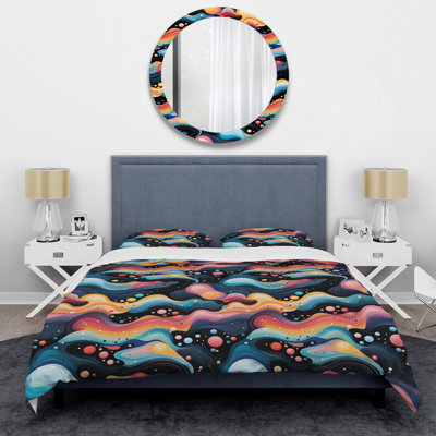 Ensemble de housse de couette en microfibre bleu / orange / rose Amirbek