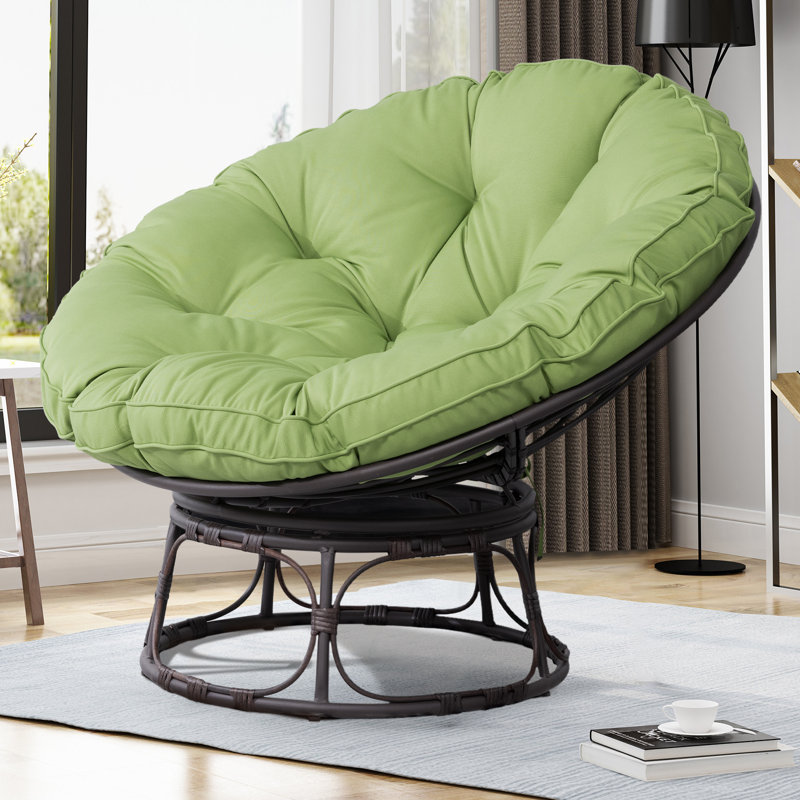 Upholstered Papasan Chair, Green Polyester Blend
