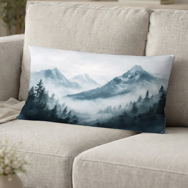 Misty Mountain Morning II Pillow - Mountains Printed Throw Pillow, 12"H x 20"W