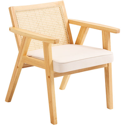 Upholstered Velvet Accent Chair with Rattan Back